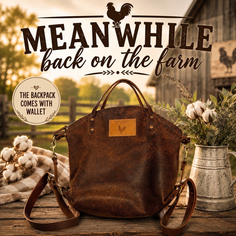 Meanwhile Back On The Farm Distressed Leather Convertible Backpack Bag & Wallet